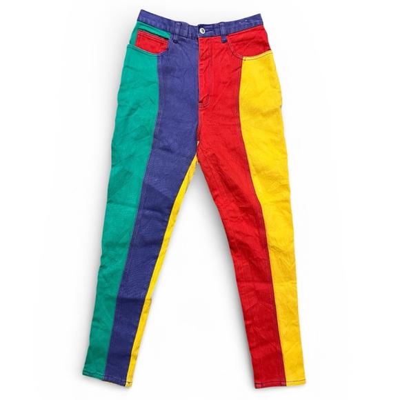 Zana Di Denim - Zana-Di -90’s Rainbow Color Block Patch High Rise Tapered Leg Skinny Jeans